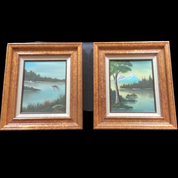 Vintage Lake Scene Framed Oil PaintingsSet Of Two Signed 14” X 16”